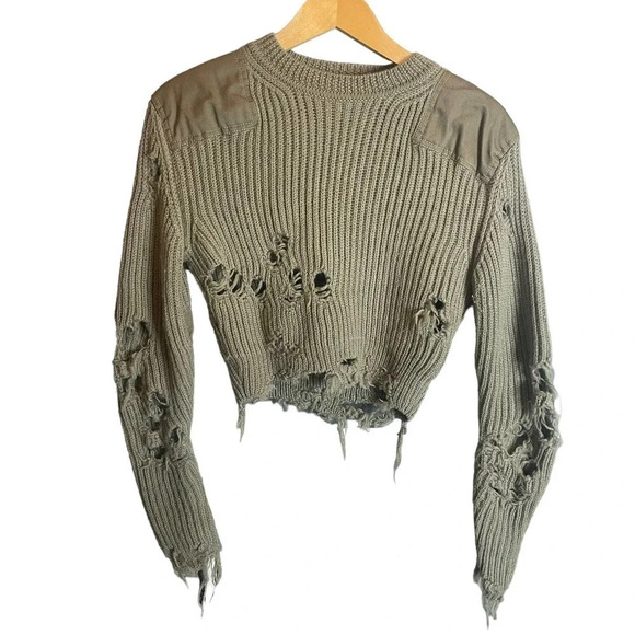 Yeezy Season 3 Destroyed Cropped Patch Sweater Forest - Picture 3 of 7